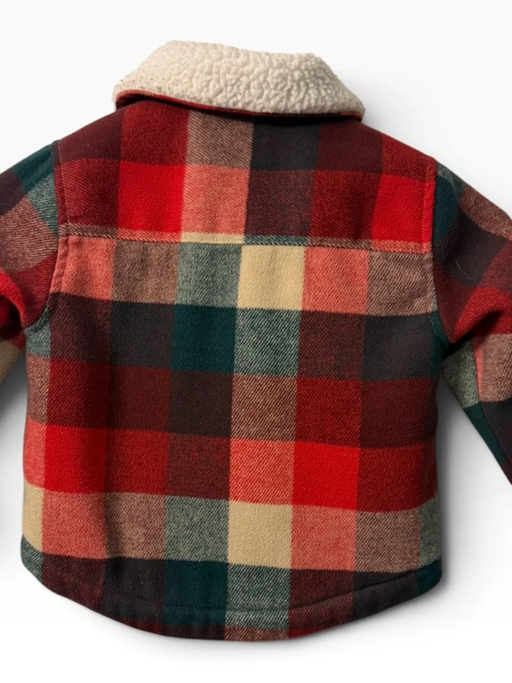 Toddler Boys Old Navy plaid Sherpa Shacket  in red tan & green Size 3T